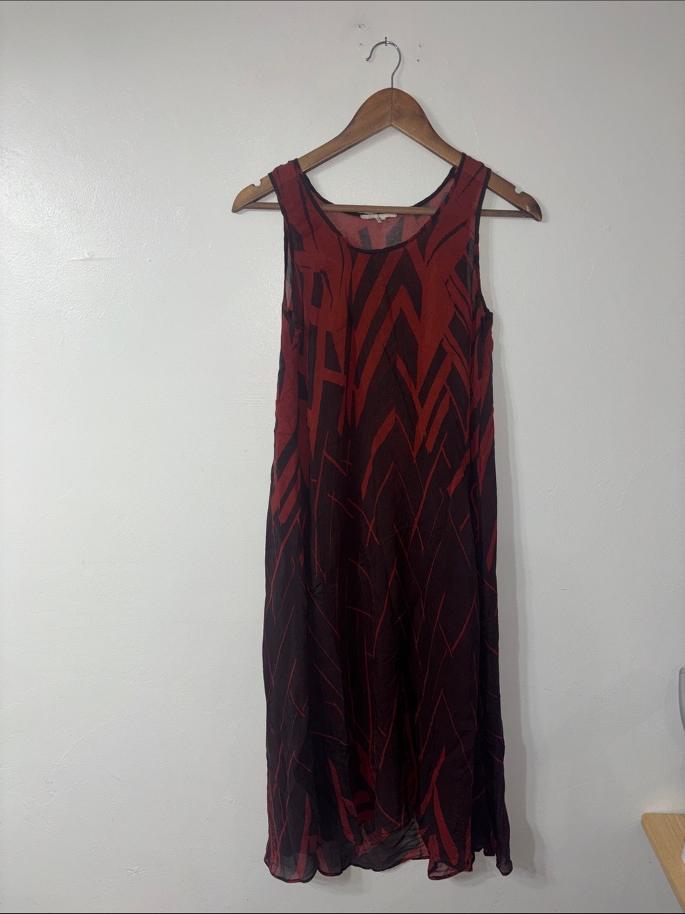 Floreat Anthropologie 100% Silk Red & Black Sleeveless Patterned Maxi Dress XS